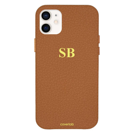 Personalized Brown Leather Phone Case - Circle